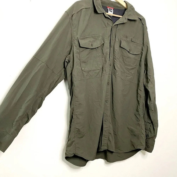 North Face Utility Button Down Shirt Military Green Vented Nylon Hiking XL - Picture 5 of 7